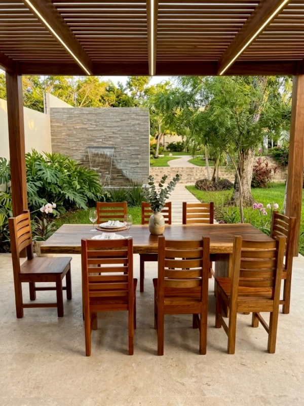 Juego comedor rustico de madera maciza