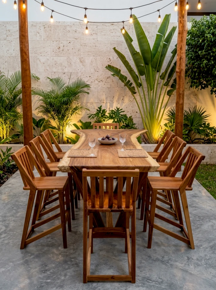Juego comedor rustico de madera maciza